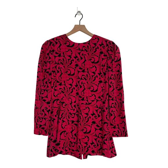 Vintage Richard Warren 100% Silk Blouse Size 10 Red and Black Floral Peplum - Picture 1 of 7
